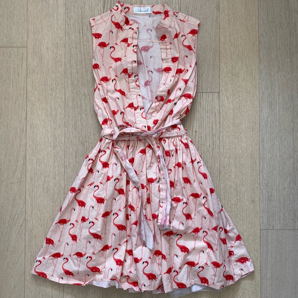 Cream & Pink Flamingo Dress